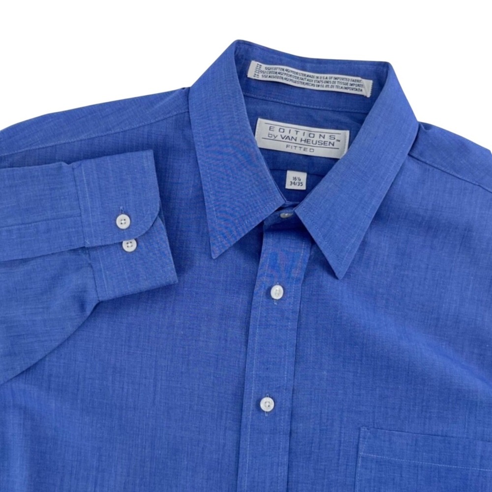 Van Heusen Button Down Shirt Mens 16.5 34/35 Blue Fitted Long Sleeve Business